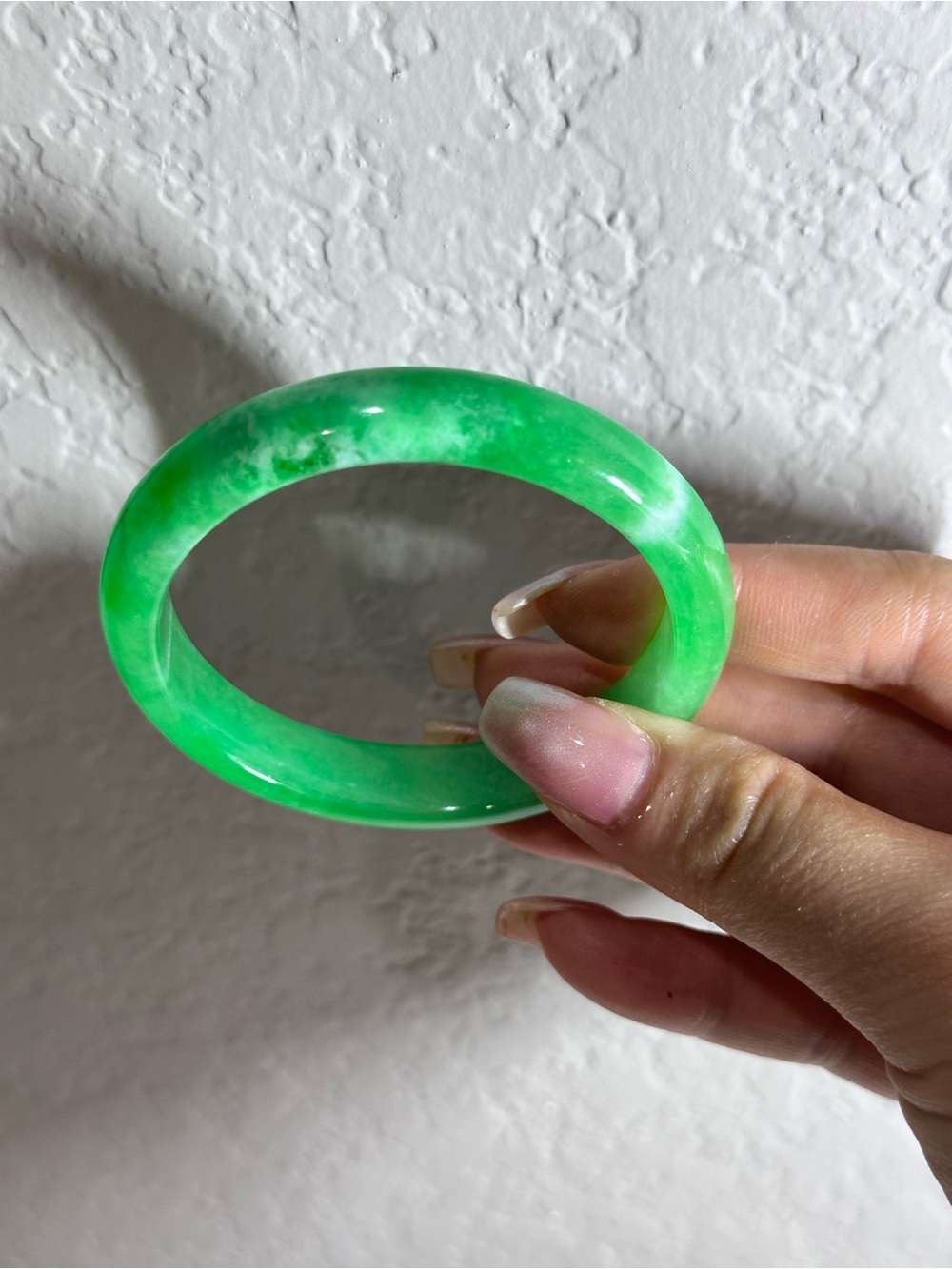 Natural Green Jadeite Bangle Flat-Bar Bracelet (55.7mm) L016